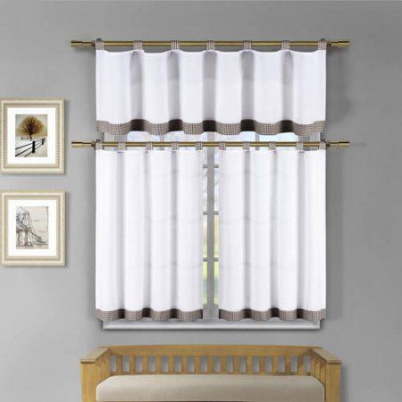 Tatum Microfiber Tap Top 3pc Kitchen Curtain Set, White For Geometric Print Microfiber 3 Piece Kitchen Curtain Valance And Tiers Sets (Photo 30 of 30)