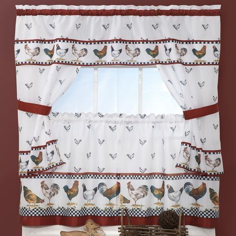Top Of The Morning Rooster 5 Piece Cottage Tier Swag Kitchen Throughout Traditional Two Piece Tailored Tier And Swag Window Curtains Sets With Ornate Rooster Print (Photo 5 of 50)