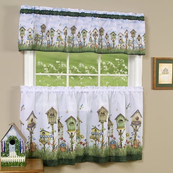 Traditional Two Piece Tailored Tier And Valance Window Curtains Set With  Whimsical Birdhouse Print – 36 Inch Intended For Traditional Tailored Tier And Swag Window Curtains Sets With Ornate Flower Garden Print (View 3 of 30)