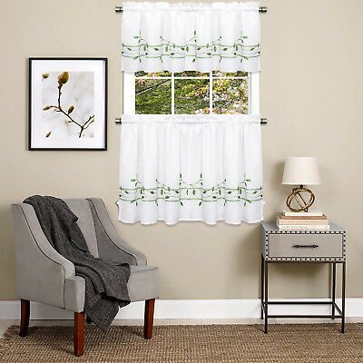 Trellis Scrolling Leaf Pattern Kitchen Window Curtain Tiers Pertaining To Imperial Flower Jacquard Tier And Valance Kitchen Curtain Sets (View 11 of 46)