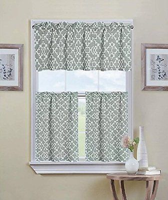 Ultra Luxurious Grey Shabby 3 Piece Kitchen Curtain Tier For Grey Window Curtain Tier And Valance Sets (View 15 of 50)