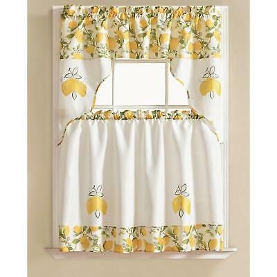 Urban Embroidered Lemon Tier And Valance Kitchen Curtain Set 845951047601 |  Ebay Throughout Urban Embroidered Tier And Valance Kitchen Curtain Tier Sets (Photo 1 of 30)