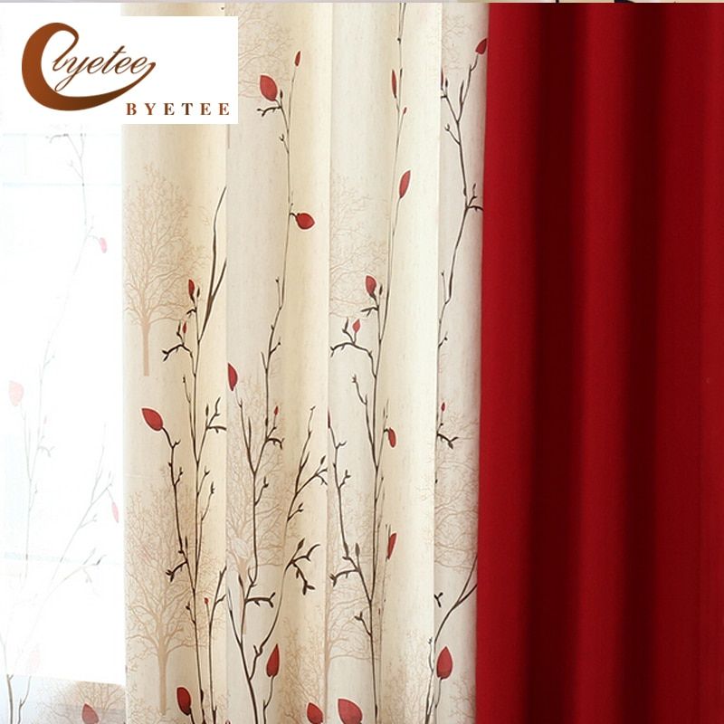 Us $11.0 50% Off|{byetee} Faux Cotton Linen Curtain Modern Rustic Red  Quality Stitching Living Room Curtains Fabrics Kitchen Door Curtains  Drapes In Regarding Red Rustic Kitchen Curtains (Photo 10 of 30)
