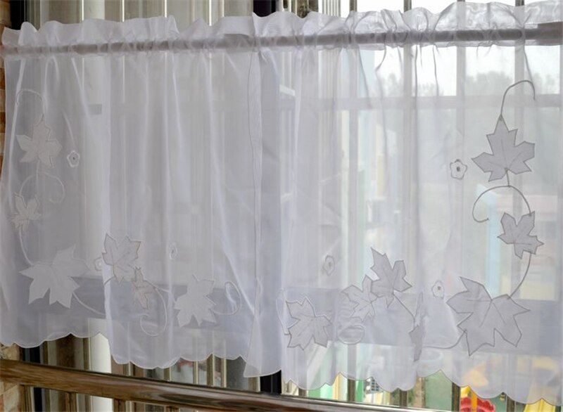 Us $11.4 5% Off|5 Pcs/set Maple Leaf Embroidered Kitchen Window Curtain Set  L35 Regarding Embroidered Rod Pocket Kitchen Tiers (Photo 48 of 49)