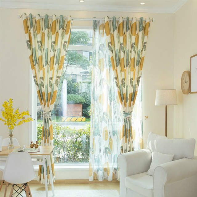 Us $11.46 42% Off|yellow Leaves Tulle Curtain For Living Room Bedroom Sheer  Curtains Fabric Drapes Nordic Rustic Kitchen Curtains Window Treatment In Inside Rustic Kitchen Curtains (Photo 4 of 30)