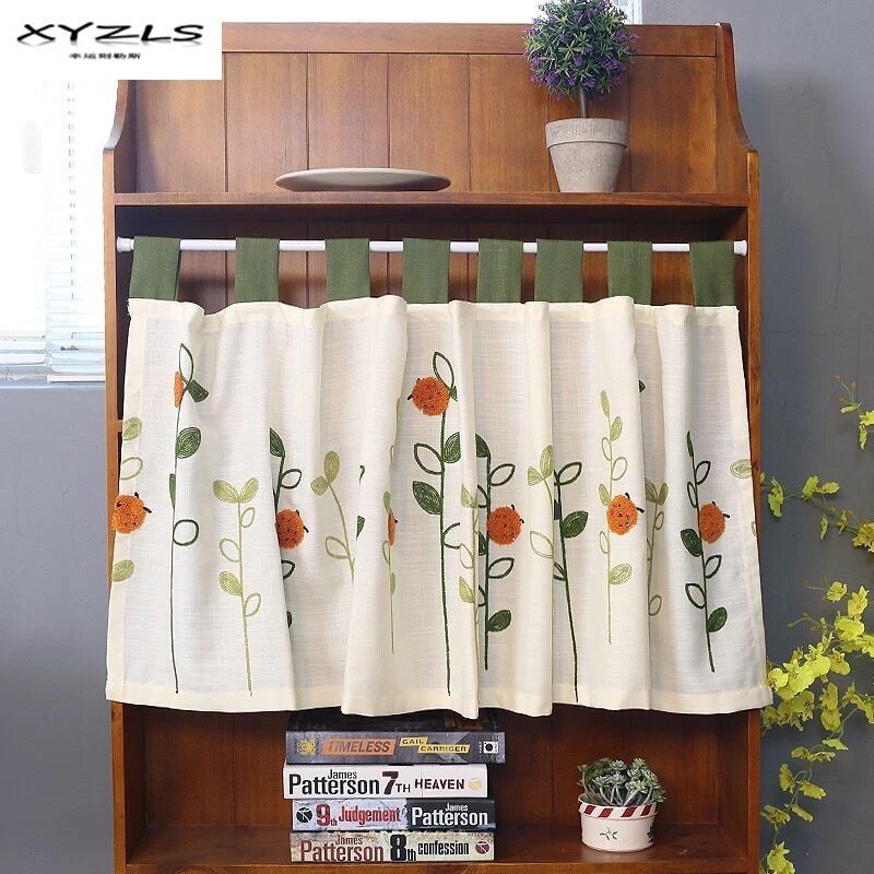 Us $17.28 |xyzls Pastoral Style Ladybugs Embroidered Kitchen Half Curtain  Kitchen Curtain Cafe Short Panel Curtain 1 Piece In Curtains From Home & Intended For Embroidered Ladybugs Window Curtain Pieces (Photo 2 of 50)