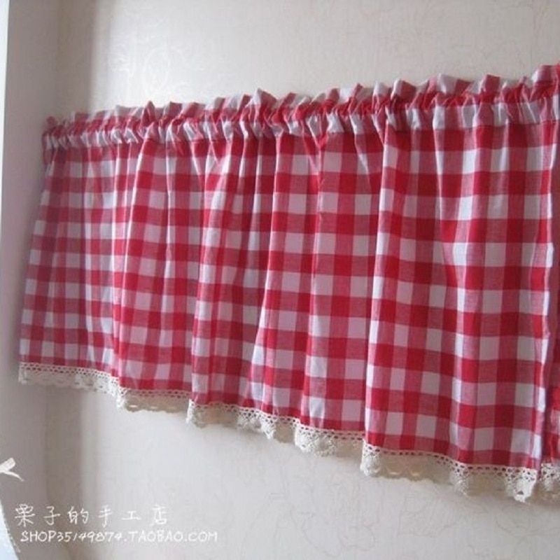 Us $17.88 |free Shipping Red Plaid Lace Country Rustic Kitchen Curtains For  Living Room Bedroom Coffee Short Curtain 135*30/90cm Customized In For Red Rustic Kitchen Curtains (Photo 5 of 30)