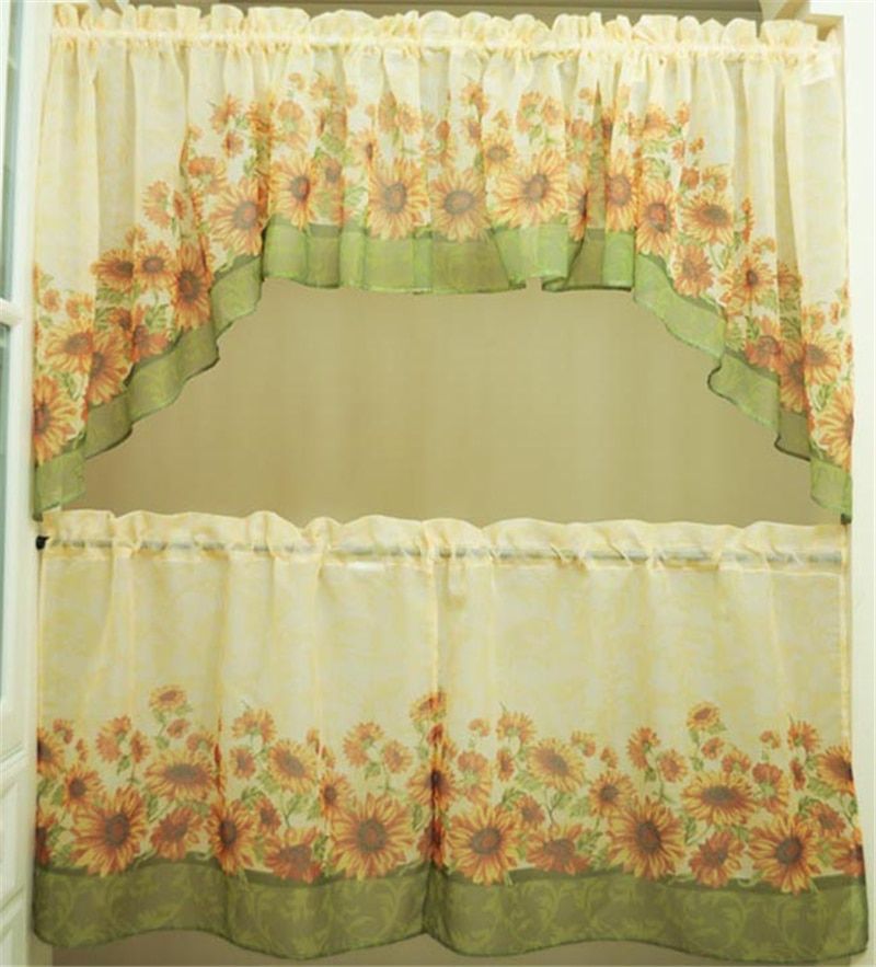 Us $22.8 5% Off|5 Piece America Sunflower Printing Kitchen Window Curtain  Set Tiers Valance In Curtains From Home & Garden On Aliexpress Throughout Luxurious Kitchen Curtains Tiers, Shade Or Valances (Photo 32 of 50)