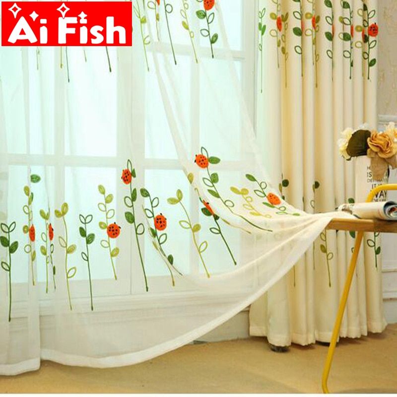 Us $8.61 21% Off|pastoral Children Study Flax Curtain Fabrics Cartoon  Embroidered Red Ladybug Curtains For Living Room Window Full Shade Ap121  20 In With Regard To Embroidered Ladybugs Window Curtain Pieces (Photo 12 of 50)