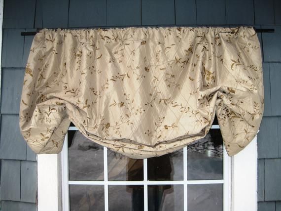 Valance Gathered Mock Roman Rod Pocket Window Treatment In Gold, Taupe Faux  Silk Embroidered Floral Fabric Bedroom Living Room Dining Room Inside Hudson Pintuck Window Curtain Valances (View 24 of 30)