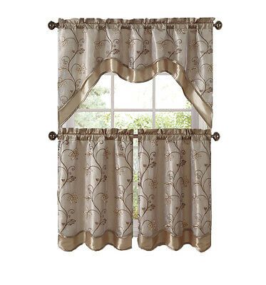 Vcny Home Audrey Complete 3 Piece Tier & Swag Kitchen Curtain Set –  Beige/gold 648609771497 | Ebay Intended For Cotton Lace 5 Piece Window Tier And Swag Sets (Photo 13 of 50)