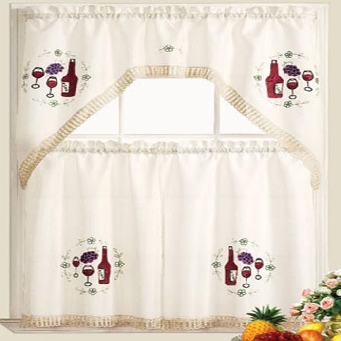 Vineyard Jubilee Kitchen Curtain Set Swag Valance 60 X 36 For Urban Embroidered Tier And Valance Kitchen Curtain Tier Sets (View 10 of 30)