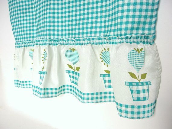 Vintage Aqua / Turquoise Gingham Checked Cafe Curtains And Within Country Style Curtain Parts With White Daisy Lace Accent (View 44 of 50)