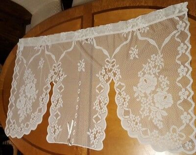 Vintage~ Lace Swag Valance White Window Curtain Panel 60x32 For Ivory Knit Lace Bird Motif Window Curtain (Photo 27 of 50)