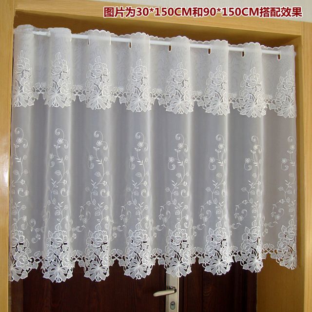 Voile Tulle Curtain Countryside Half Curtain Embroidered In Coffee Embroidered Kitchen Curtain Tier Sets (View 10 of 30)