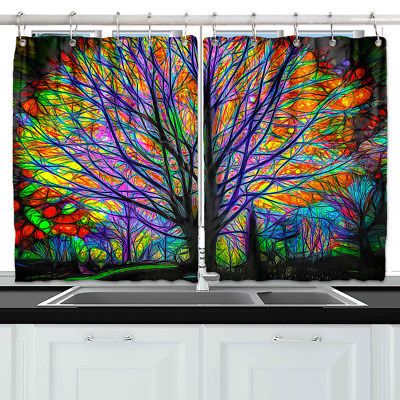 Watercolor Tree And Branches Kitchen Curtains Window Drapes 2 Panels Set  55*39" | Ebay Intended For Tree Branch Valance And Tiers Sets (Photo 12 of 45)