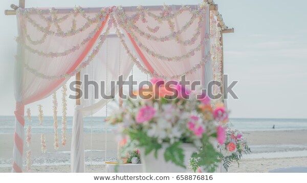Wedding Set On Beach Vintage Color Stock Photo (edit Now Regarding Vintage Sea Shore All Over Printed Window Curtains (Photo 39 of 47)
