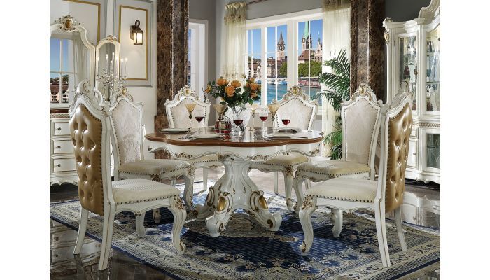 Well Liked Alexandra Round Marble Pedestal Dining Tables Intended For Alexandra Round Dining Table Set (View 22 of 30)