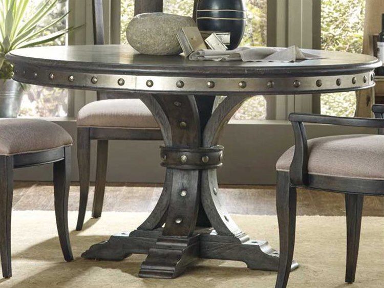Well Liked Hooker Furniture Vintage West Dramatic Dark Charcoal 54'' Wide Round Dining  Table Intended For West Dining Tables (Photo 5 of 30)