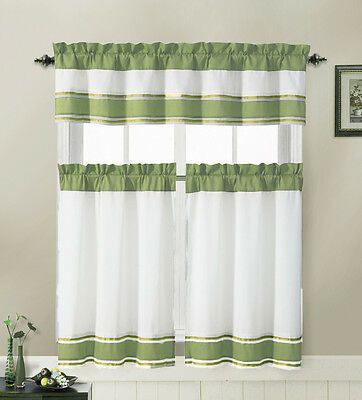 White 3 Piece Kitchen Curtains Valance & Tiers Cafe Curtains With Regard To Geometric Print Microfiber 3 Piece Kitchen Curtain Valance And Tiers Sets (View 23 of 30)