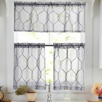 White 3 Piece Kitchen Curtains Valance & Tiers Cafe Curtains Within Geometric Print Microfiber 3 Piece Kitchen Curtain Valance And Tiers Sets (Photo 13 of 30)