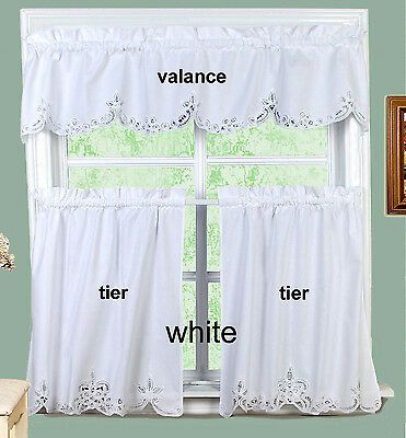 White Battenburg Lace Kitchen Curtain Valance Or Tiers Creative Linens |  Ebay Inside Cotton Lace 5 Piece Window Tier And Swag Sets (View 36 of 50)