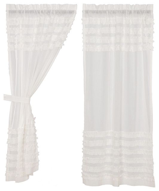 White Farmhouse Curtains Simplicity Cambric White Ruffled Sheer Petticoat  Panel For Rod Pocket Cotton Solid Color Ruched Ruffle Kitchen Curtains (Photo 1 of 30)