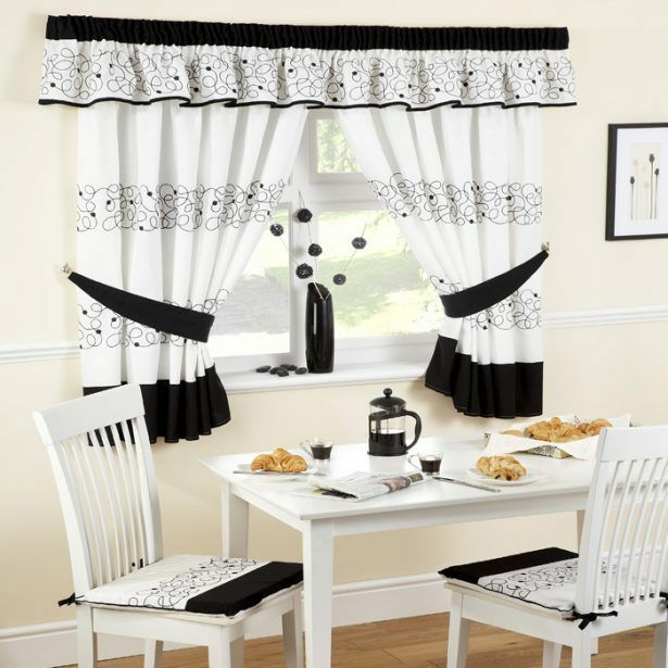 White Kitchen Curtains – V9oj Inside Geometric Print Microfiber 3 Piece Kitchen Curtain Valance And Tiers Sets (View 19 of 30)