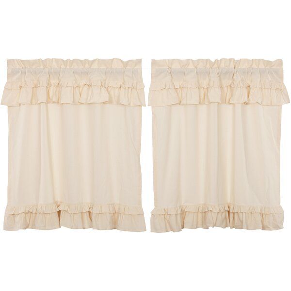 White Muslin Cafe Curtains | Wayfair Regarding Vertical Ruffled Waterfall Valance And Curtain Tiers (Photo 24 of 30)