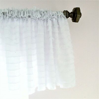 White Ruffle Valance Sheer Extra Wide Window Treatment – Nursery, Kitchen |  Ebay With Vertical Ruffled Waterfall Valances And Curtain Tiers (Photo 9 of 43)