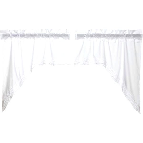 White Ruffled Valance Cape Cod Ruffle Kitchen Curtains Swags Within White Ruffled Sheer Petticoat Tier Pairs (Photo 2 of 30)
