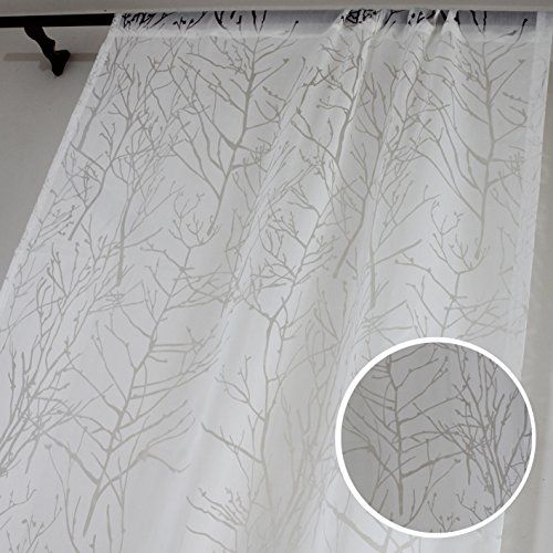 White Sheer Curtains Living Room Divider Voile – Anady Top 2 Inside Tree Branch Valance And Tiers Sets (Photo 8 of 45)