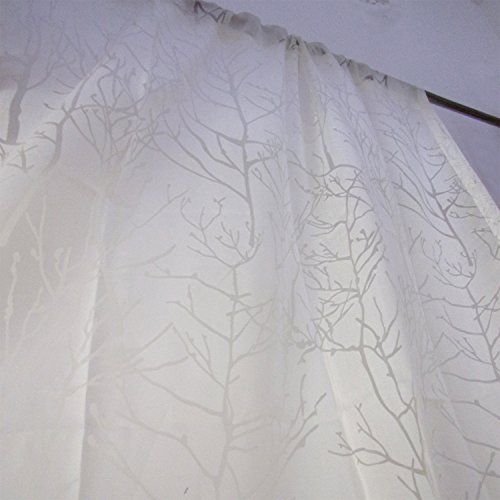 White Sheer Curtains Living Room Divider Voile – Anady Top 2 Pertaining To Tree Branch Valance And Tiers Sets (Photo 45 of 45)