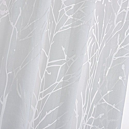 White Sheer Curtains Living Room Divider Voile – Anady Top 2 Regarding Tree Branch Valance And Tiers Sets (View 22 of 45)