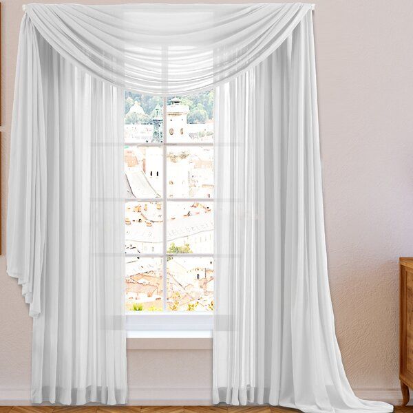 White Sheer Valance | Wayfair In Chic Sheer Voile Vertical Ruffled Window Curtain Tiers (View 36 of 50)