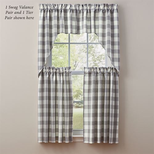 Wicklow Gray Buffalo Check Tier Window Treatment Inside Dove Gray Curtain Tier Pairs (View 24 of 30)