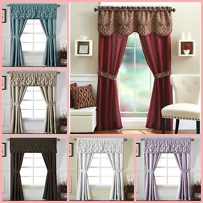 Window 5 Piece Curtain Set 2 Panels Valance Assorted Colors Pertaining To Chocolate 5 Piece Curtain Tier And Swag Sets (Photo 10 of 30)