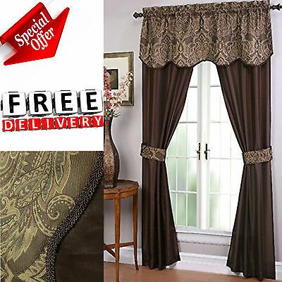 Window Curtain Set 5 Piece Bedroom Luxury 2 Panels Bag Blackout Kitchen  Home | Ebay For Chocolate 5 Piece Curtain Tier And Swag Sets (View 11 of 30)