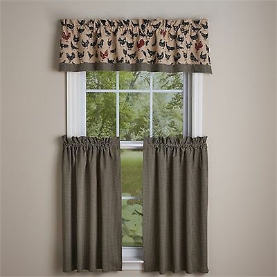 Window Curtain Tier Pair 36" – Hen Peckedpark Designs – Farmhouse  Rooster 762242233454 | Ebay Inside Barnyard Buffalo Check Rooster Window Valances (View 7 of 30)