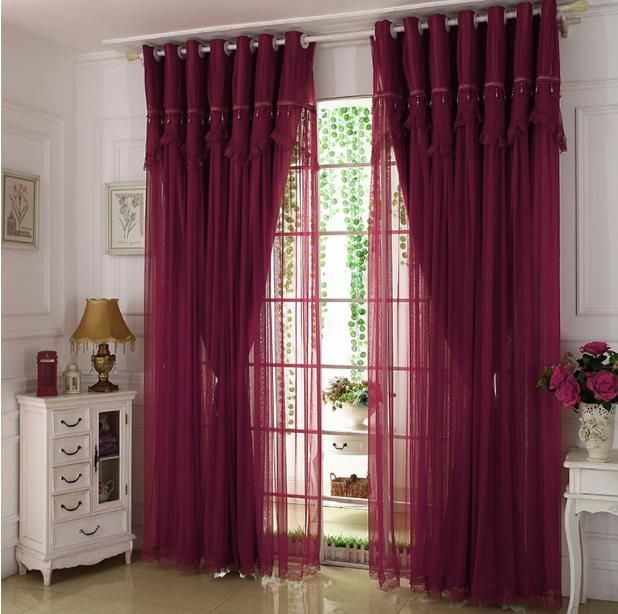 Wine Color Maroon Curtains Lace Sheer Blackout In 2019 With Kitchen Burgundy/white Curtain Sets (Photo 44 of 50)