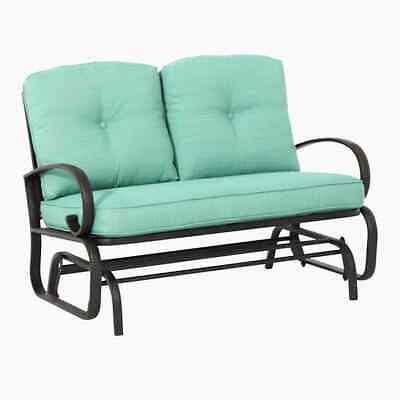 2 Person Blue Cushion Patio Loveseat Glider Bench Outdoor Regarding Loveseat Glider Benches With Cushions (View 7 of 21)