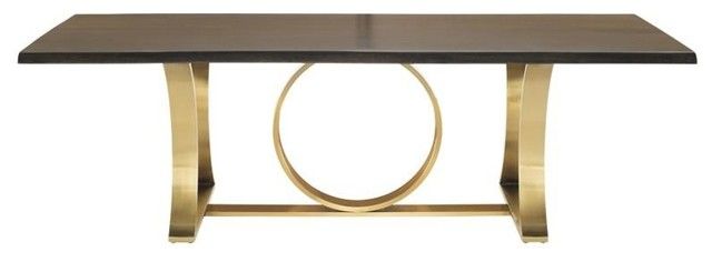 2020 Millicent Dining Table Seared Oak Top Brushed Gold Base 78" Intended For Dining Tables In Seared Oak With Brass Detail (Photo 9 of 20)