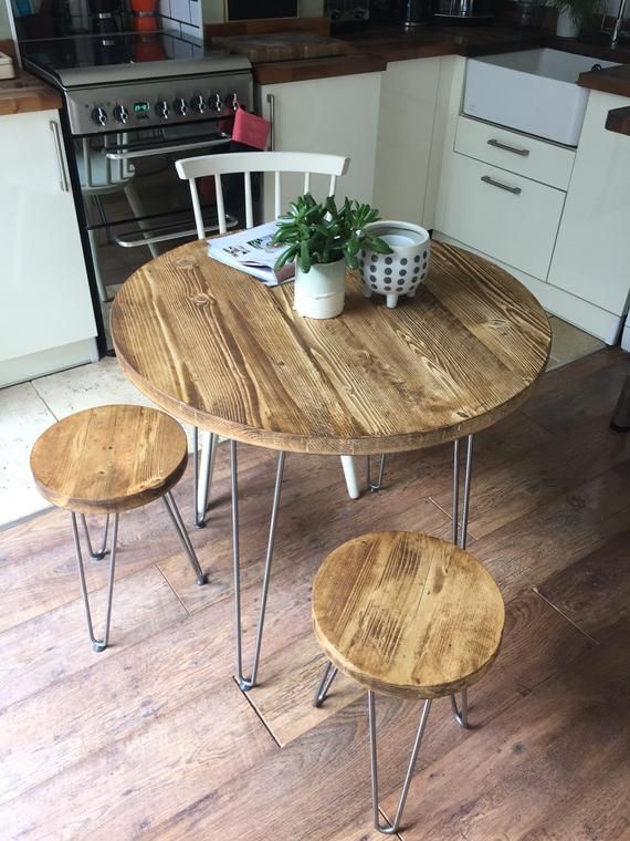 2020 Reclaimed Round Dining Table Set On Hairpin Legs Industrial Rustic Kitchen  Table & Stools Vintage Scaffold Furniture Home Interior Design For Round Dining Tables (View 16 of 20)