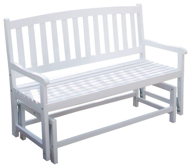 4 Ft Outdoor Patio Glider Chair Loveseat Bench In White Wood Finish Inside Loveseat Glider Benches (View 15 of 20)