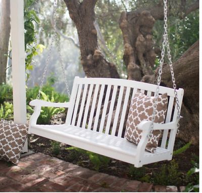 4 Ft Porch Swing 2 Person Bench White Wood Slat Back Throughout 2 Person White Wood Outdoor Swings (Photo 1 of 20)