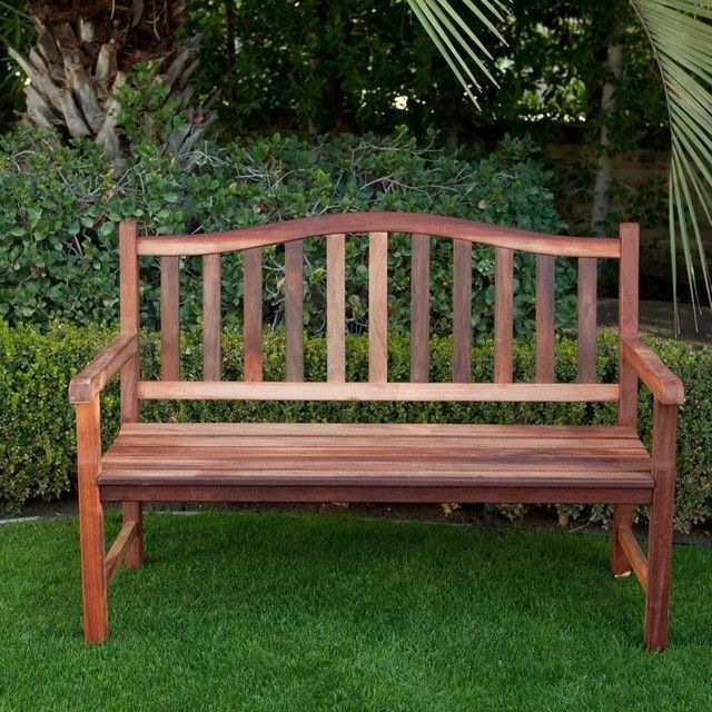 4 Ft Wood Garden Bench With Curved Arched Back And Armrests Throughout Wood Garden Benches (Photo 8 of 20)