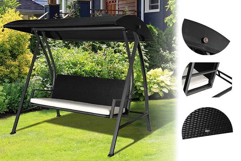 4 Seater Rattan Swing Chair | Garden Deals In Shop | Wowcher Regarding Rattan Garden Swing Chairs (View 10 of 20)