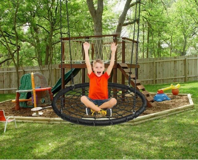 40" Kids Round Spider Web Swing Outdoor Tree Swing Seat With Adjustable  Hanging Pertaining To Nest Swings With Adjustable Ropes (View 19 of 20)