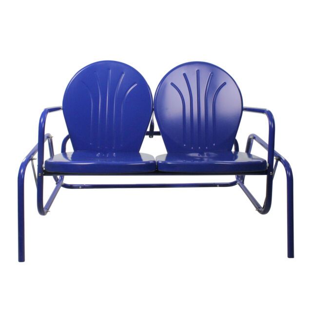 41" Electric Blue Retro Metal Tulip Outdoor Double Glider Regarding Outdoor Retro Metal Double Glider Benches (Photo 2 of 20)