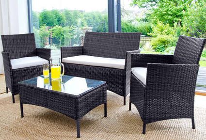 4pc Rattan Garden Furniture Set – Black Or Brown Pertaining To Rattan Garden Swing Chairs (View 20 of 20)